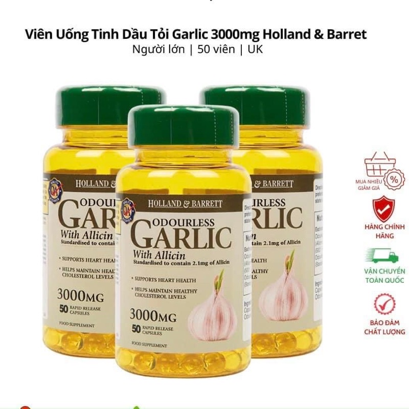 Viên uống tinh dầu TỎI 3000 MG KHÔNG MÙI Holland & Barrett Anh Quốc.