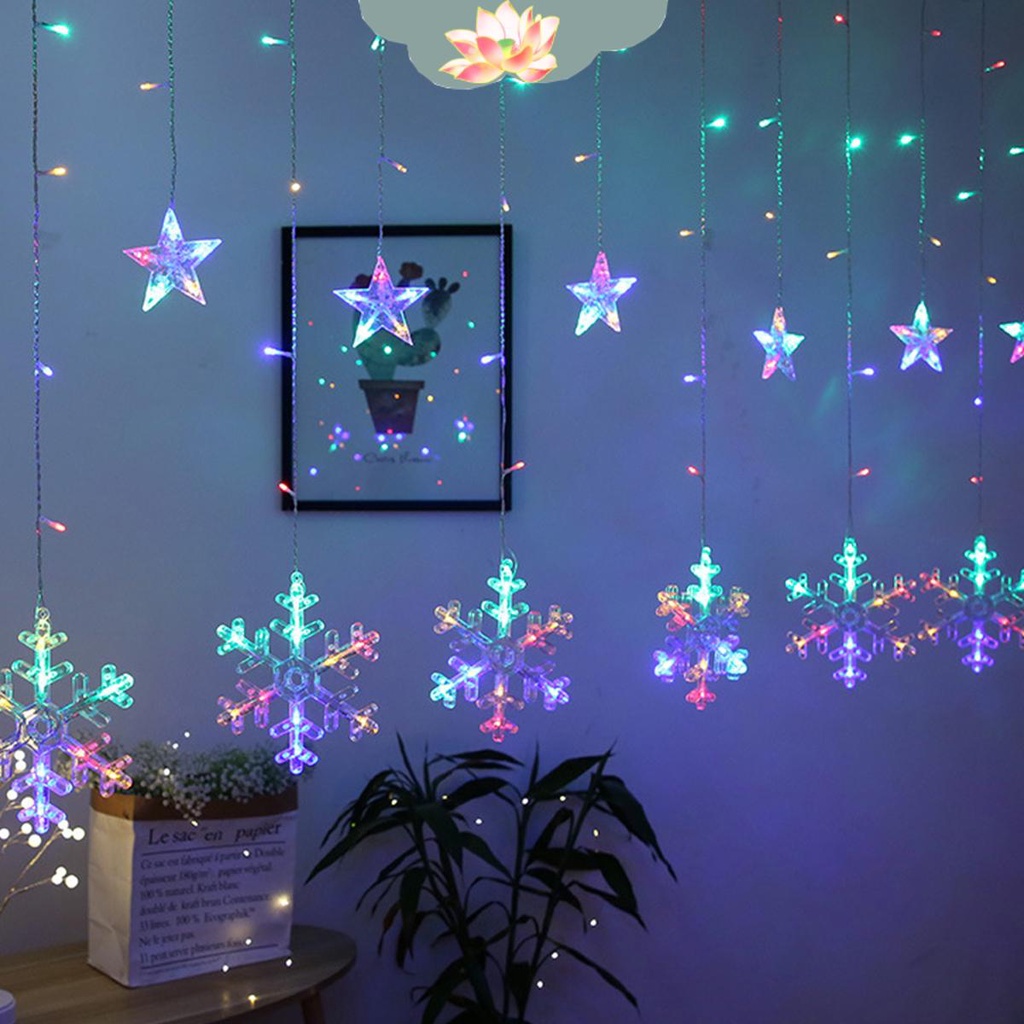 BỘ ĐÈN RÈM 6 BÔNG TUYẾT 6 NGÔI SAO trang trí giáng sinh noel cực HOT
