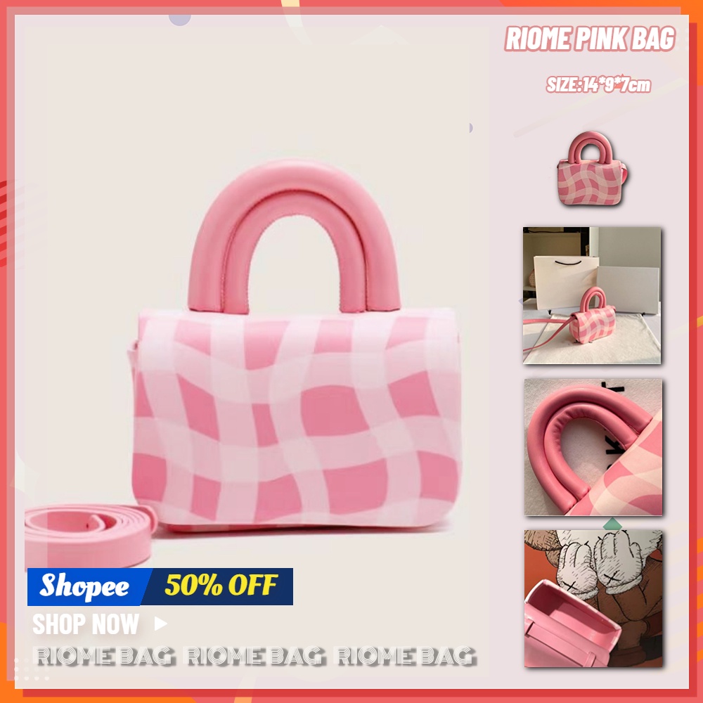 💗Túi Xách Da Pu Đeo Cánh Tay Họa Tiết Kẻ Sọc Màu Hồng Thời Trang Mùa Hè Dành Cho Nữ