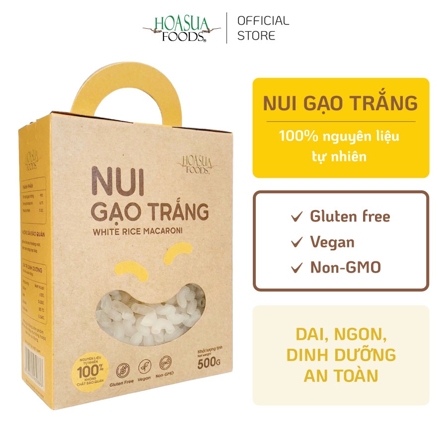 Nui gạo trắng Hoa Sua Foods hộp 500g - hoàn toàn từ gạo sạch, an toàn, phù hợp ăn chay, ăn thực dưỡng, healthy