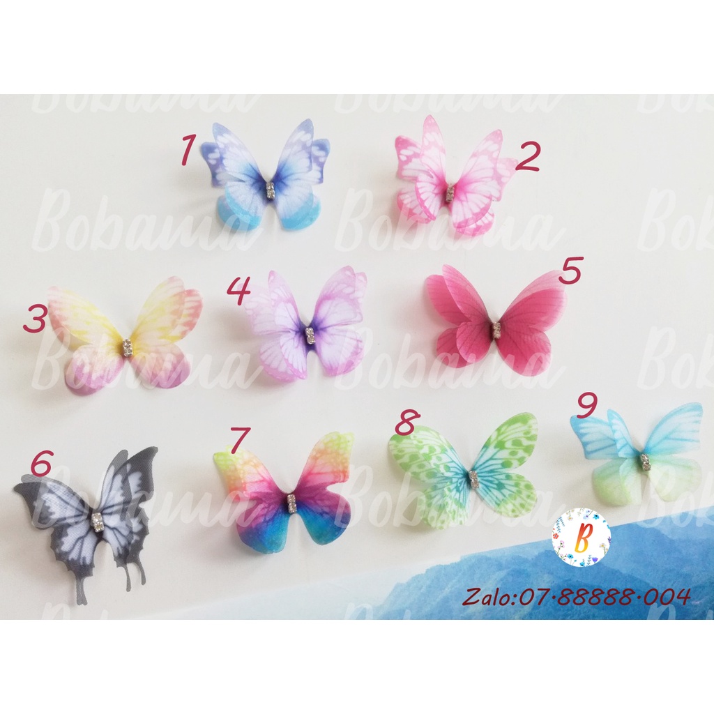 Bướm vải voan organza hai lớp đính đá dùng tranh trí handmade