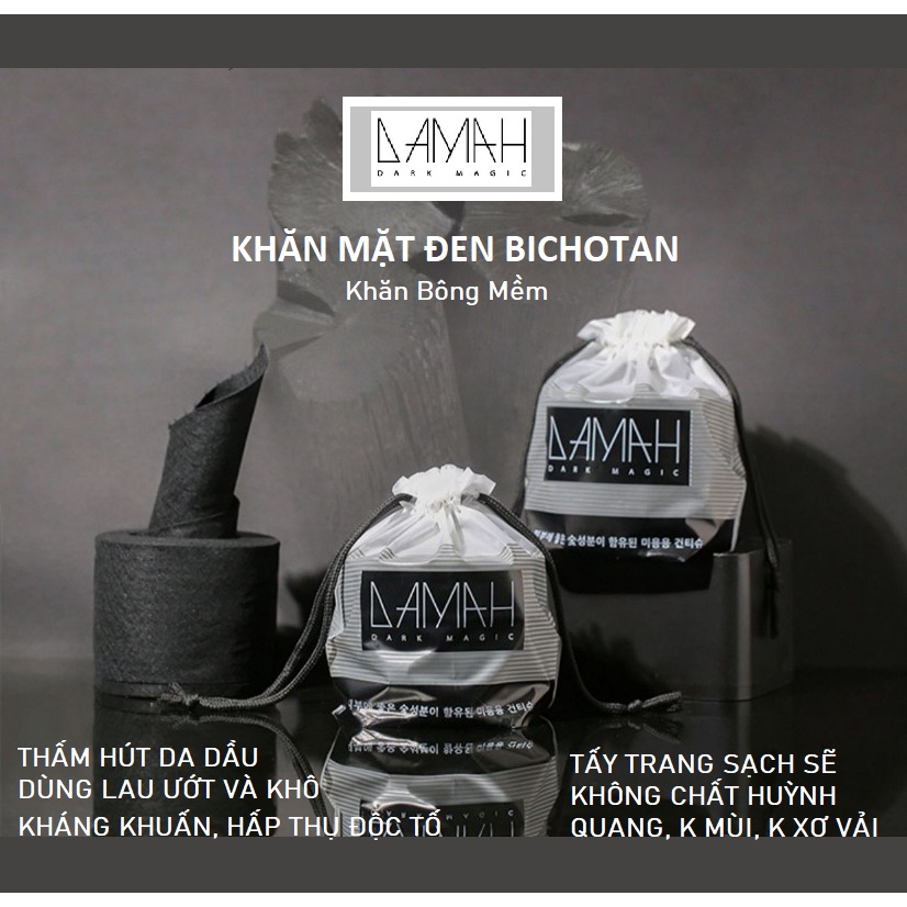 DAMAH khăn mặt đen ma thuật, Khăn mặt khô dùng 1 lần, khăn bông mềm lau sạch mặt loại bỏ độc tố trên da