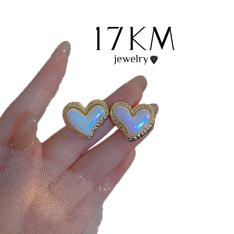 Khuyên tai 17KM viền vàng kiểu trái tim thanh lịch thời trang dành cho nữ