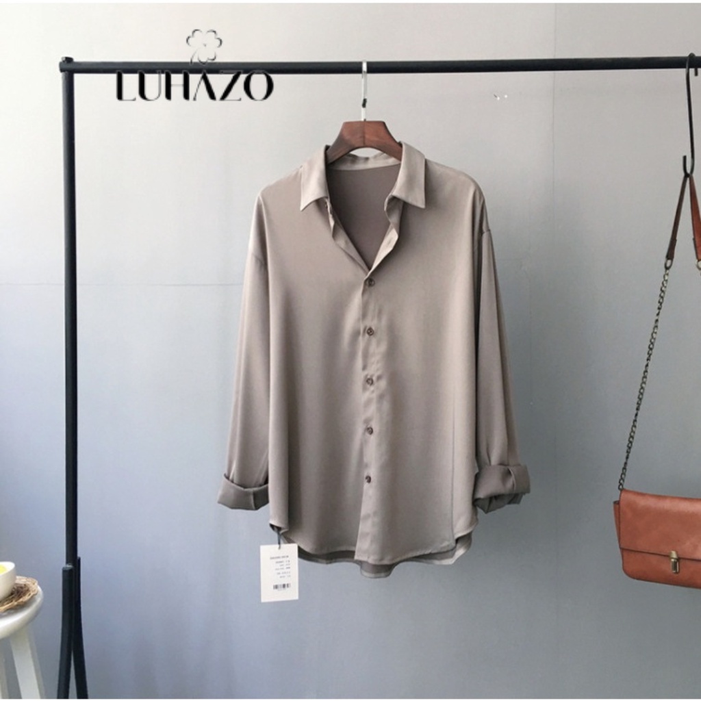 Áo sơ mi lụa nữ trơn satin LUHAZO kiểu công sở Hàn Quốc dài tay thụng bigsize Quảng Châu cao cấp K3T1-2