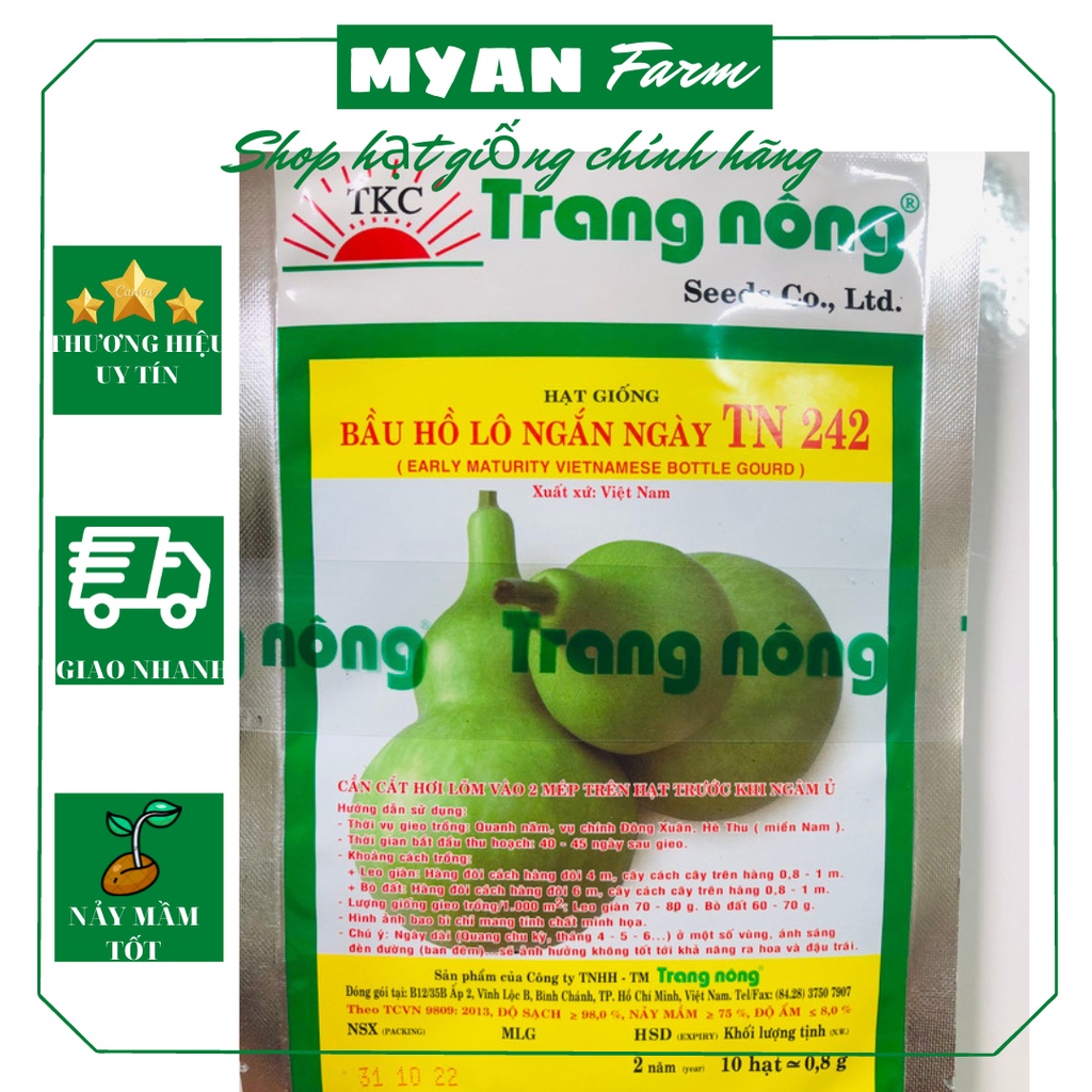 Hạt giống Bầu hồ lô ngắn ngày siêu trái Trang nông gói 10 hạt
