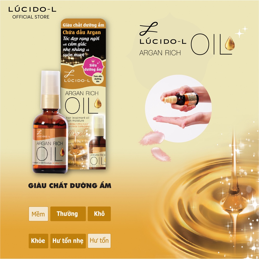 Tinh Dầu Dưỡng Tóc cho tóc khô cứng LÚCIDO-L Hair Treatment Oil Rich Moisture N 60ml