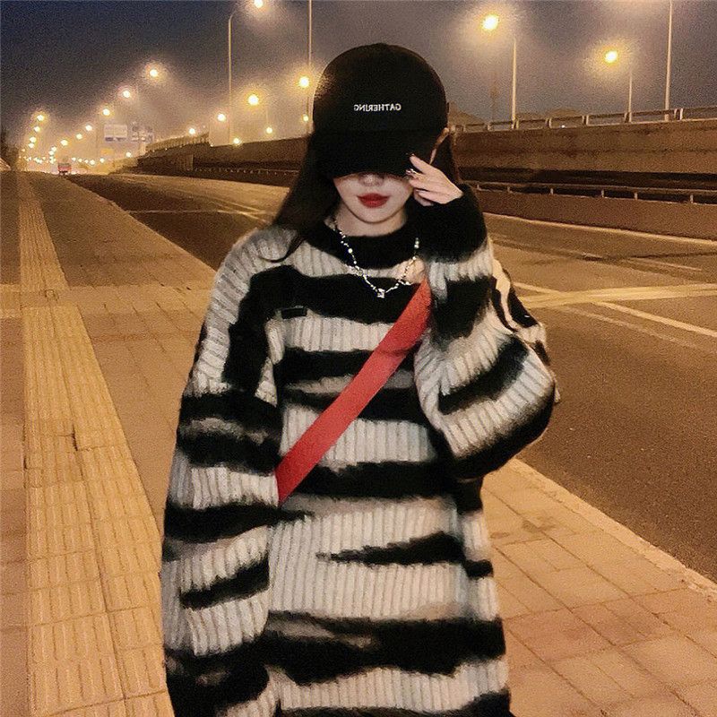 Áo Sweater Cổ Tròn Mềm Mại In Họa Tiết Ngựa Vằn Phong Cách Retro Hàn Quốc Cho Nữ