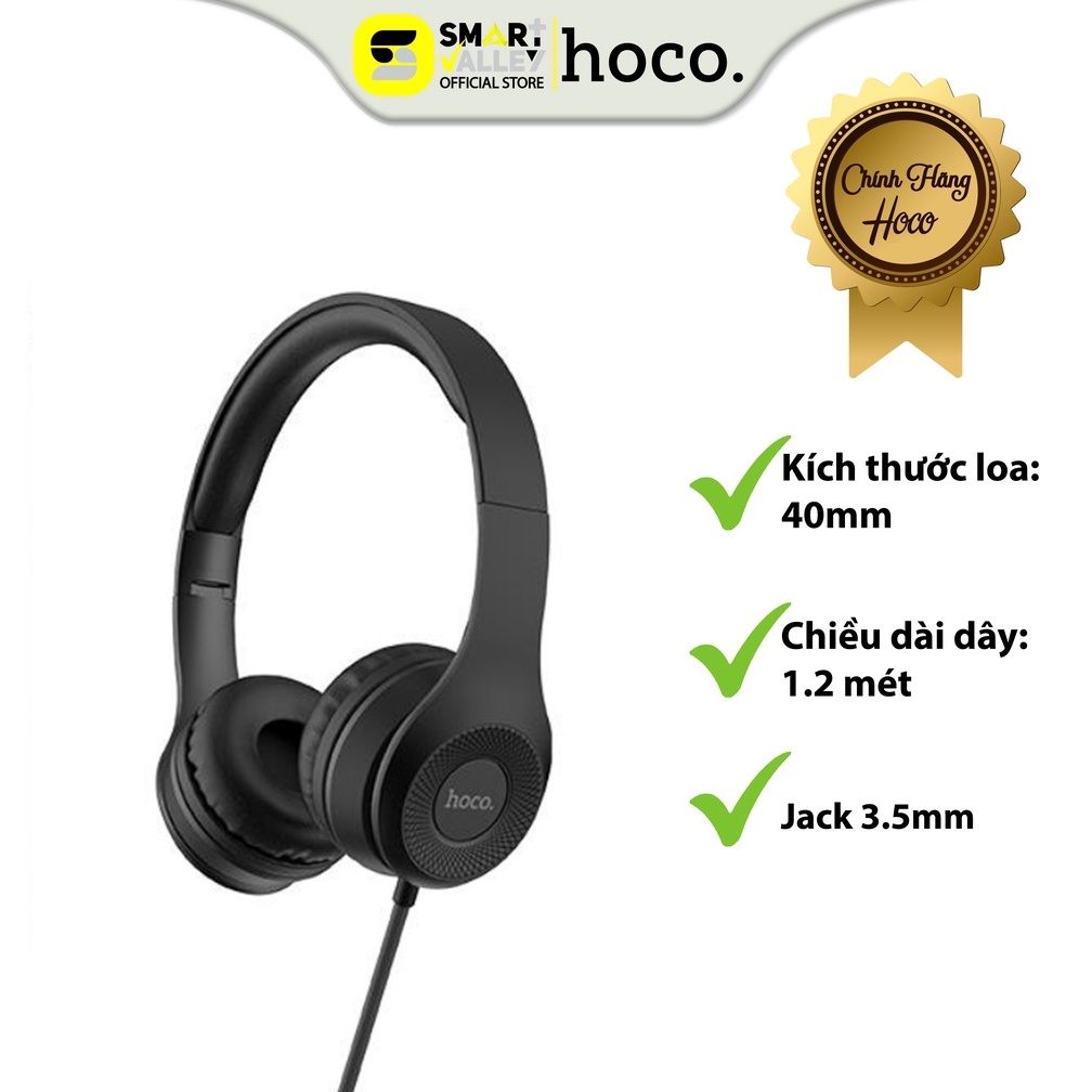 Tai Nghe Chụp Đầu Hoco W21 Kết Nối Jack 3.5mm, Mút Đệm Hạn Chế Âm Thanh Phát Ra, Giảm Đau Tai, Dây Dài 1.2 Mét