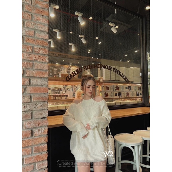 ÁO LEN KEM CỔ YẾM KHOÉT VAI FORM DÀI Vani Shop VaniShop VaniShop
