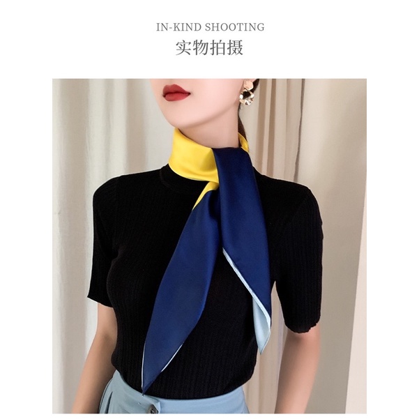 Khăn turban lụa vuông choàng cổ size 70x70cm thanh lịch phong cách nữ tính đa năng dùng làm áo yếm màu đơn giản