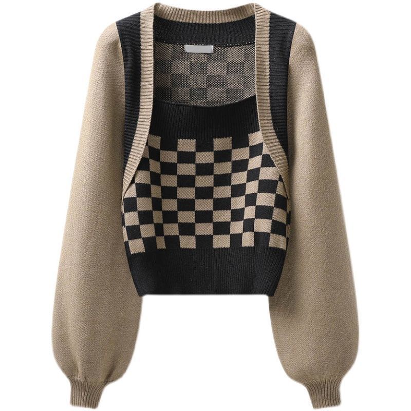 Áo Sweater Cổ Vuông Giả Hai Mảnh Thời Trang Xuân Thu Phong Cách Mới 2022