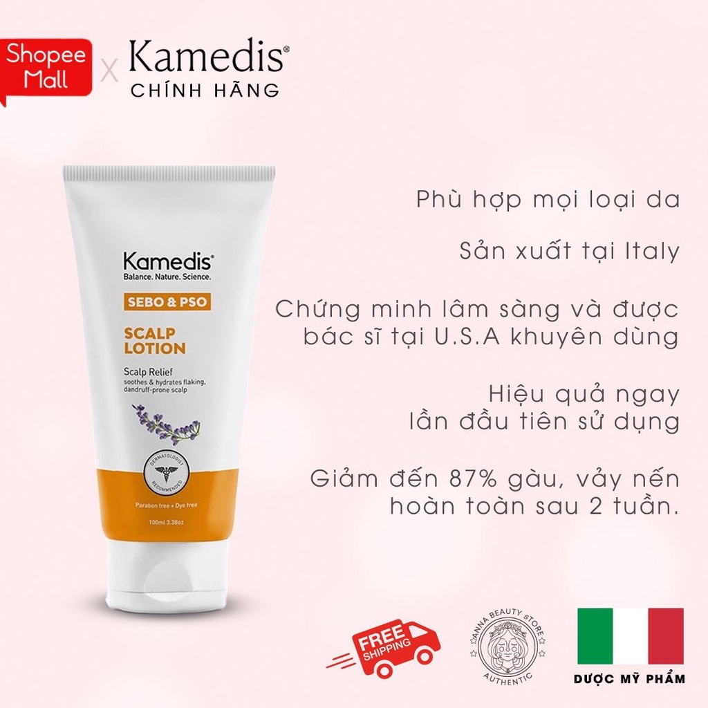 Lotion Kamedis SEBO & PSO Scalp 100ml - Dưỡng Da Đầu, Giảm Đỏ, Bong Vảy