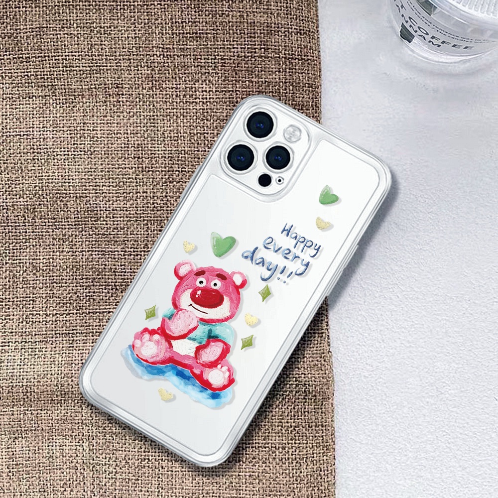 Ốp Điện Thoại Kiểu Tranh Sơn Dầu Hình Gấu Và Dâu Tây Cho iphone 14ProMax 14pro 13 11 12 7 Plus X XR