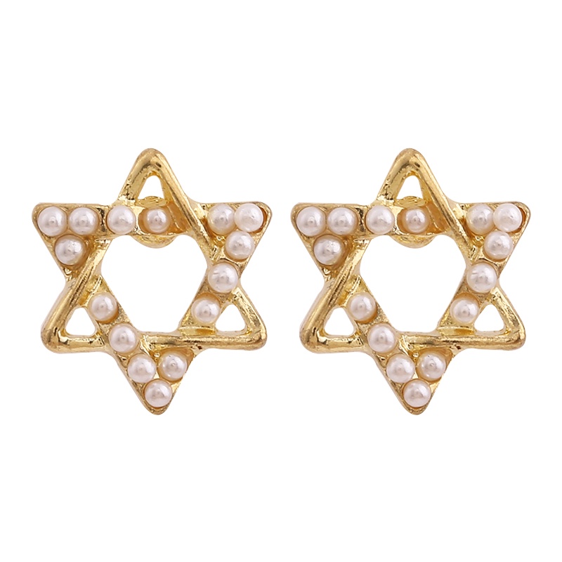 Bông Tai Hình Lục Giác Rỗng Đính Ngọc Trai Đơn Giản Thanh Lịch