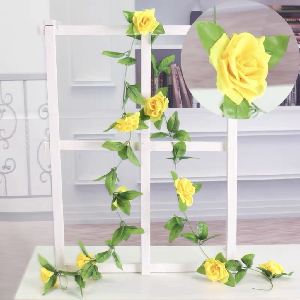 Dây hoa hồng leo dài 2,4m trang trí,decor ban công, tường nhà, nhà hàng, khách sạn