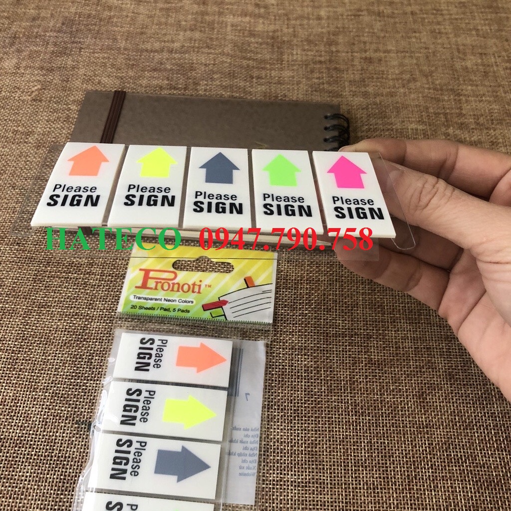 100 tờ Giấy ghi chú, giấy note trình ký 5 mũi tên Please sign Pronoti 45649 - Note Please Sign Here
