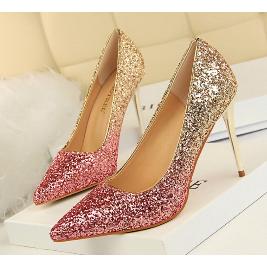 Giày Cao Gót Nữ Mũi Nhọn, Giày Cao Gót Nữ Đế Mảnh Cao 9P, Chất Liệu Ombre Lấp Lánh, Tôn Dáng- Dazzling Shoes-DA780