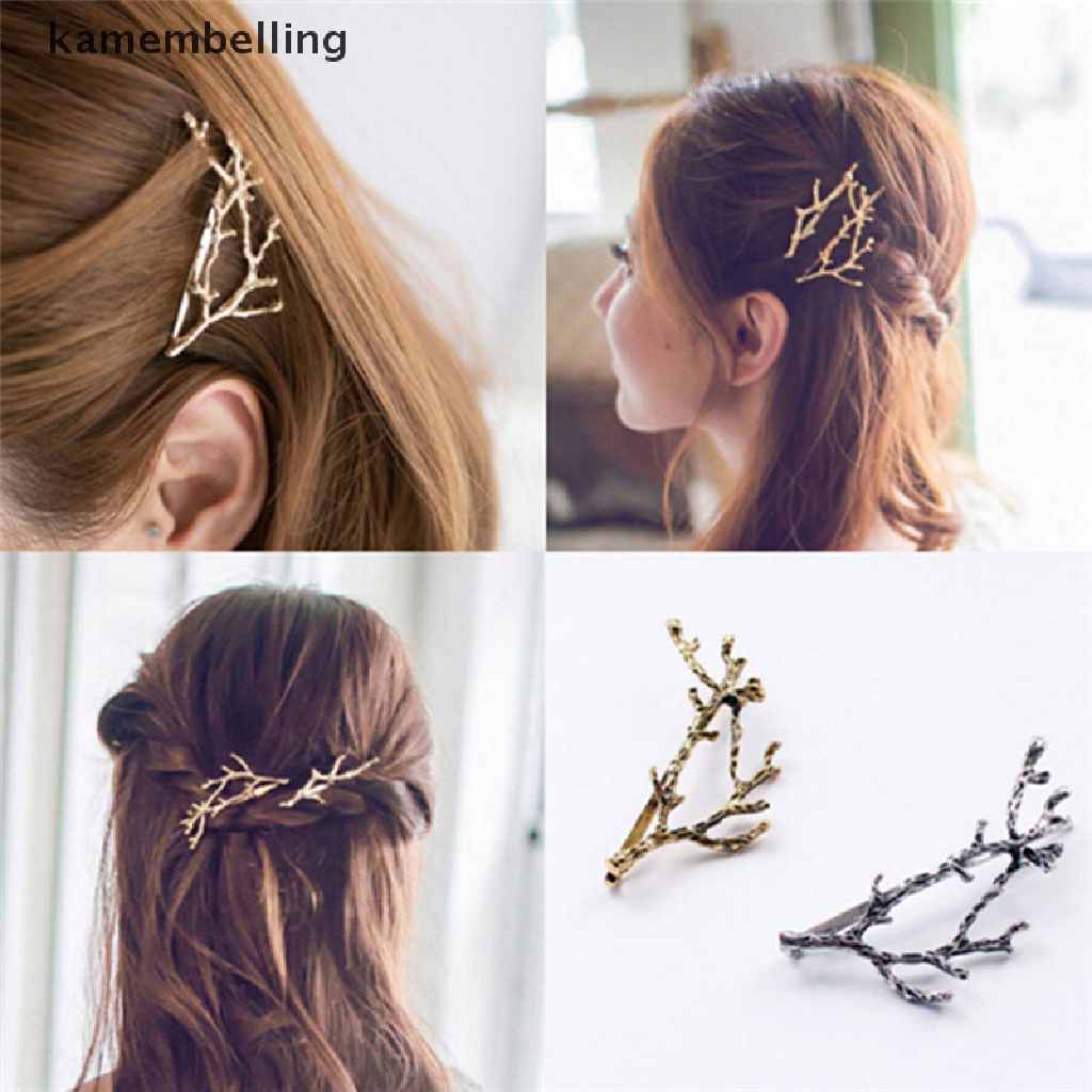 Kamembelling Kẹp Tóc Kim Loại Hình Nhánh Cây Màu Vàng / Bạc Cho Nữ