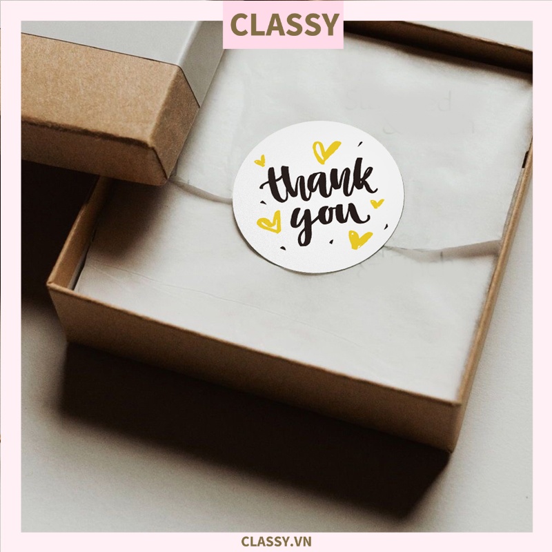 Cuộn 500 Sticker 2.5CM Thank you dán niêm phong túi giấy Classy , hộp bánh handmade, tem dán thiệp, hộp quà tặng Q686