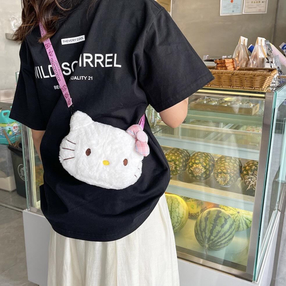 Túi Đeo Chéo Gấu Nhồi Bông Mèo Kitty - Túi Đeo Vai Dễ Thương