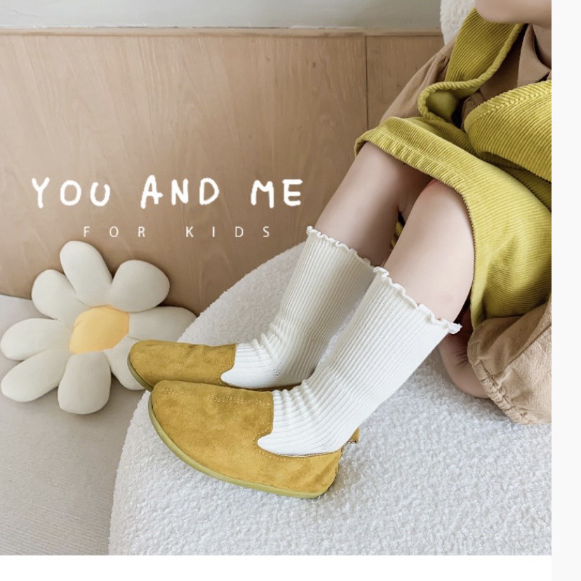 Tất bé gái Cao cổ bèo nhún nhiều màu - vớ cho bé gái vintage chất len cotton mịn