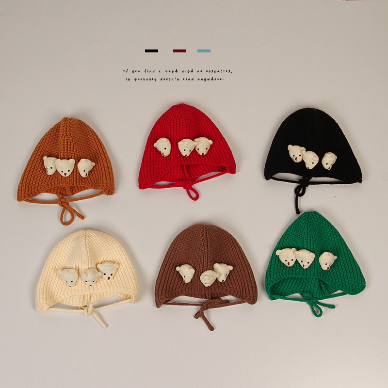 Mũ Len Dệt Kim Giữ Ấm Tai Hình Gấu Siêu Dễ Thương Phong Cách Hàn Quốc Cho Bé