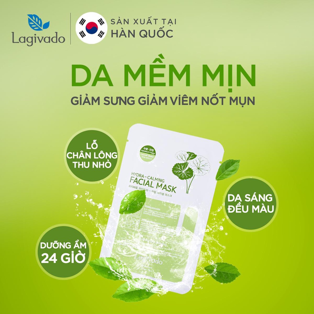 Mặt nạ dưỡng da giảm dầu và mụn rau má Hàn Quốc Lagivado Facial Mask dạng giấy 23g/miếng