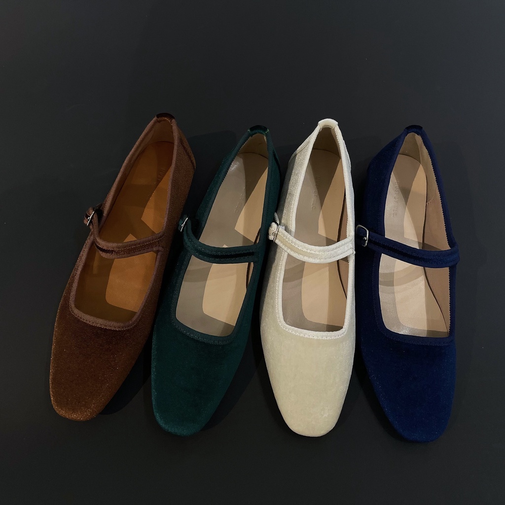 Giày Búp Bê Da Lộn Mũi Vuông Màu Đen Thời Trang Xuân Thu 2023 Cho Nữ