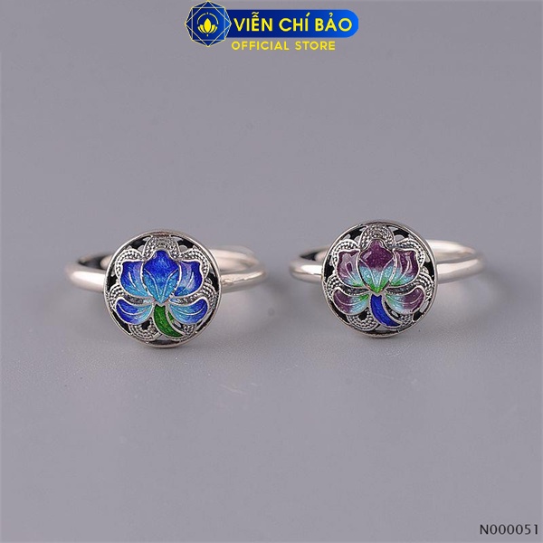 Nhẫn nữ hoạ tiết hoa sen xanh chất liệu bạc Thái 925 thời trang phụ kiện trang sức Viễn Chí Bảo N000051-X