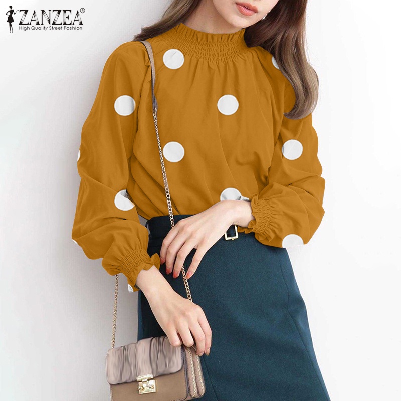 Áo nữ ZANZEA tay dài cổ lọ họa tiết chấm bi thời trang