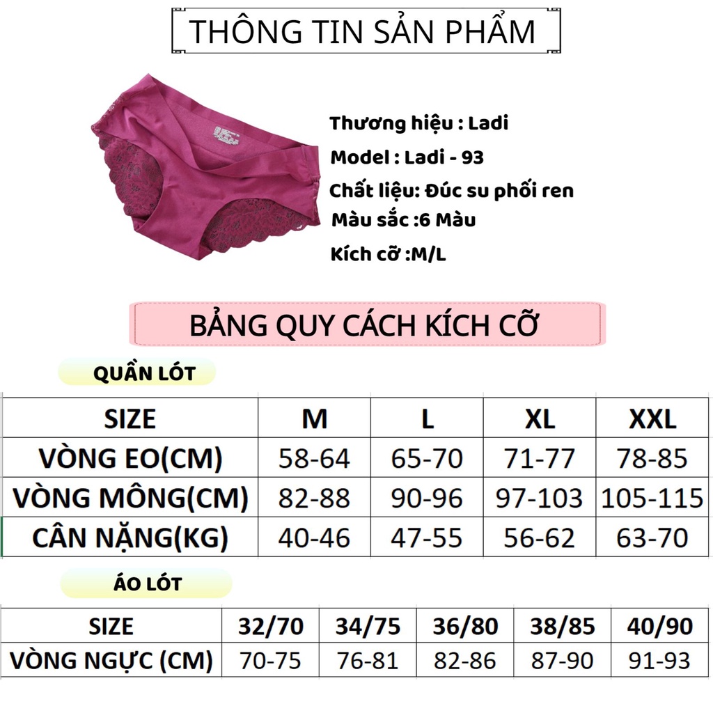 Quần Lót Nữ LADI Thiết Kế Đúc Su Phối Ren Quyến Rũ Gợi Cảm MÃ 93