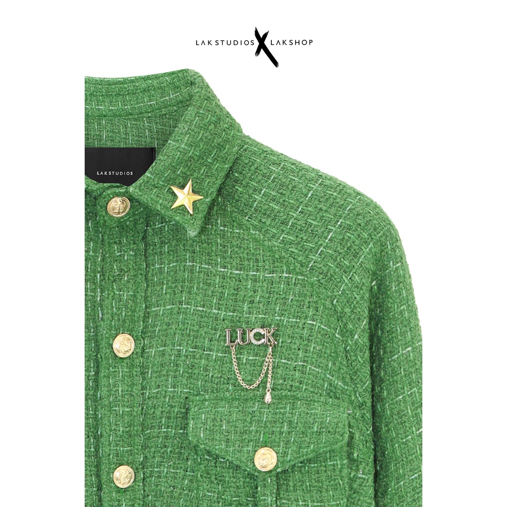 Áo Sơmi Dạ Lak Studios Luck Star Brooch Green Tweed Shirt