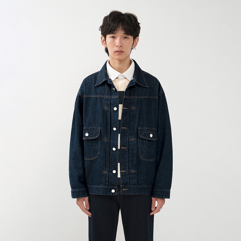 OWL BRAND® DENIM OVER PLEAT JACKET - Áo khoác jeans xếp li dáng rộng / Indigo