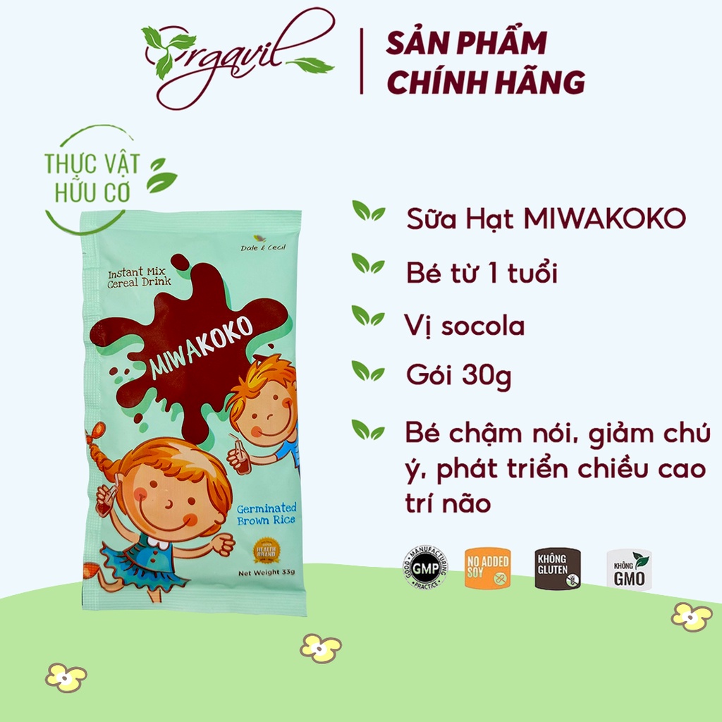 Sữa Hạt Miwakoko Vị Cacao Gói 30g - Sữa Hạt Nhập Khẩu Chính Hãng Malaysia -Orgavil