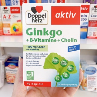 Bổ não Ginkgo Đức Doppelherz aktiv - Viên uống bổ não , cải thiện trí nhớ , lưu thông tuần hoàn máu não - Hộp 40 Viên