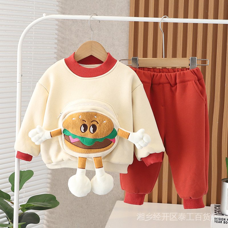 Bộ Đồ Thời Trang Thu Đông 2022 In Họa Tiết Hoạt Hình Lót Lông Cừu Dày Dặn Cho Bé Trai