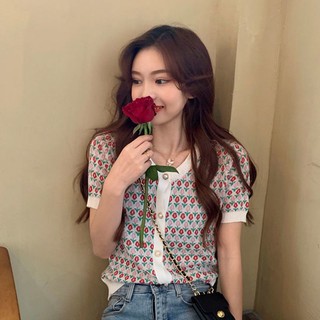 Áo Croptop Dệt Kim Tay Ngắn Kiểu Hàn Quốc Xinh Xắn Cho Nữ