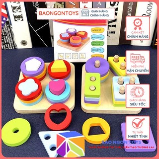 ĐỒ CHƠI GỖ MONTESSORI GIÚP BÉ HỌC XẾP HÌNH VÀ PHÂN BIỆT MÀU SẮC -BAO NGON TOYS