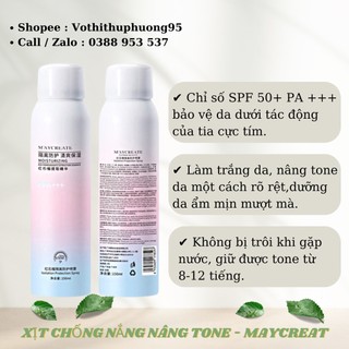 Xịt Chống Nắng Dưỡng Trắng Da MayCreate Moisturizing 150ml