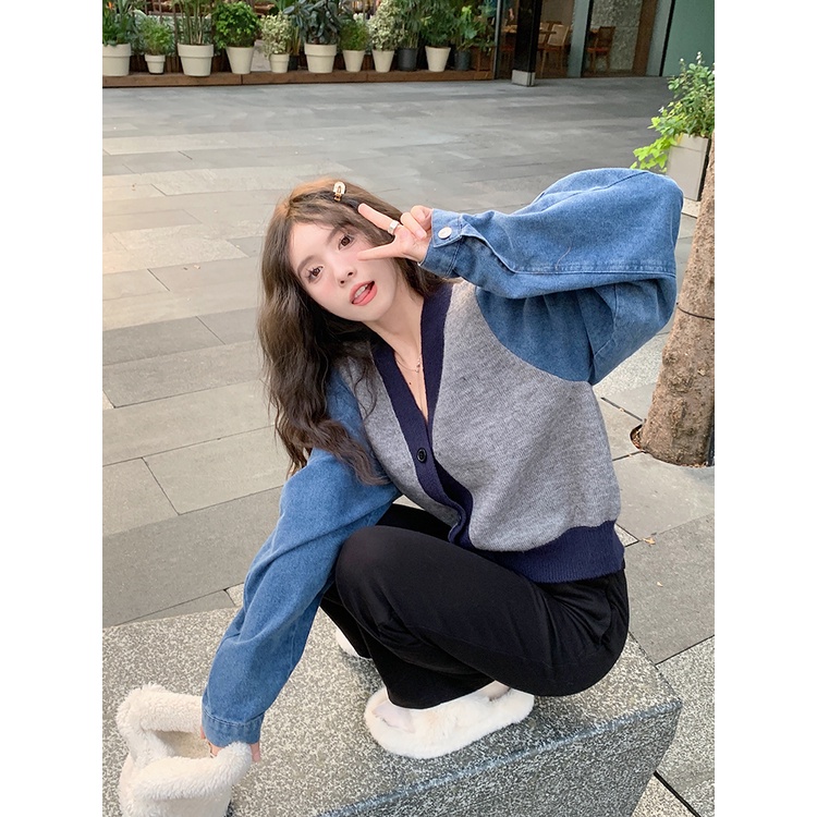 ZHELIHANGFEI Áo Cardigan Dệt Kim Tay Dài Cổ Chữ V Lưng Cao Kiểu Retro Pháp Dễ Phối Đồ