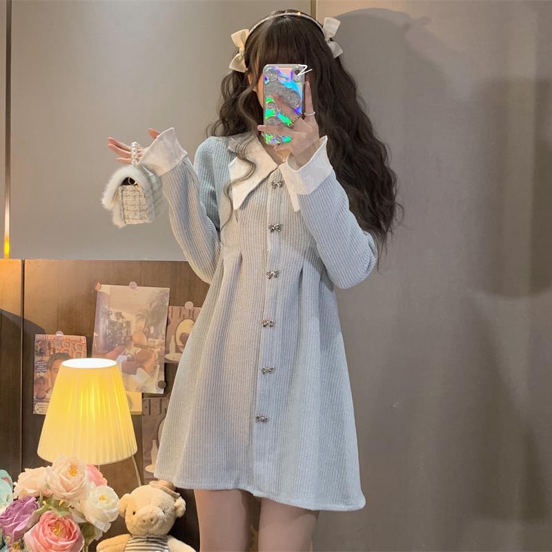 Đầm Nhung Cổ Búp Bê Dáng Chữ A Phong Cách Pháp Thời Trang Mùa Xuân 2022 Mới Cho Nữ