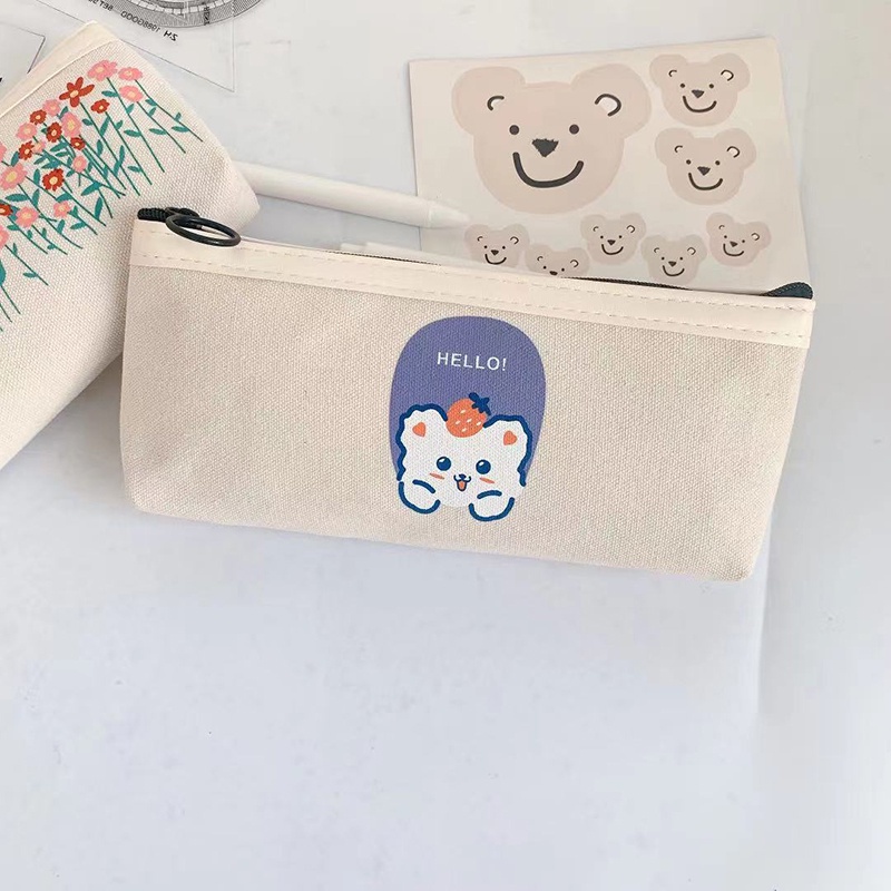 Túi bút vải bố khoá kéo in hình Kiki