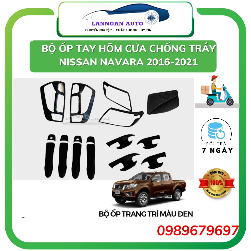 Ốp tay nắm cửa, hõm cửa ô tô NISSAN NAVARA 2016- 2021, Chất liệu nhựa đen ABS