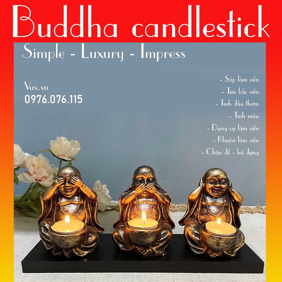Chân Đế Giữ Nến Tealight Hình Tượng Phật Ba Không, Không Nghe, Không Nhìn, Không Thấy - Tượng Phật Trang Trí Decor