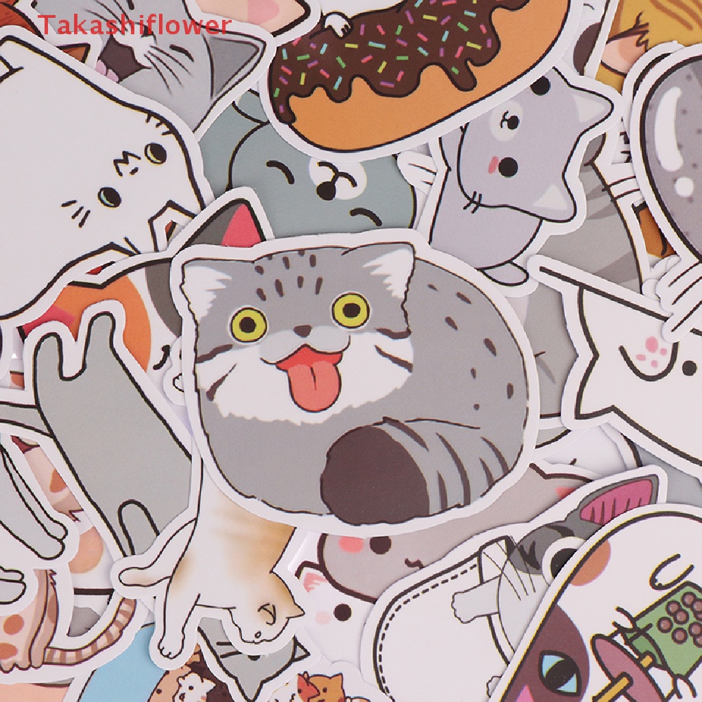 Set 50 Miếng Dán Trang Trí Laptop / Điện Thoại / Ván Trượt / Xe Hơi Hình Mèo Dễ Thương