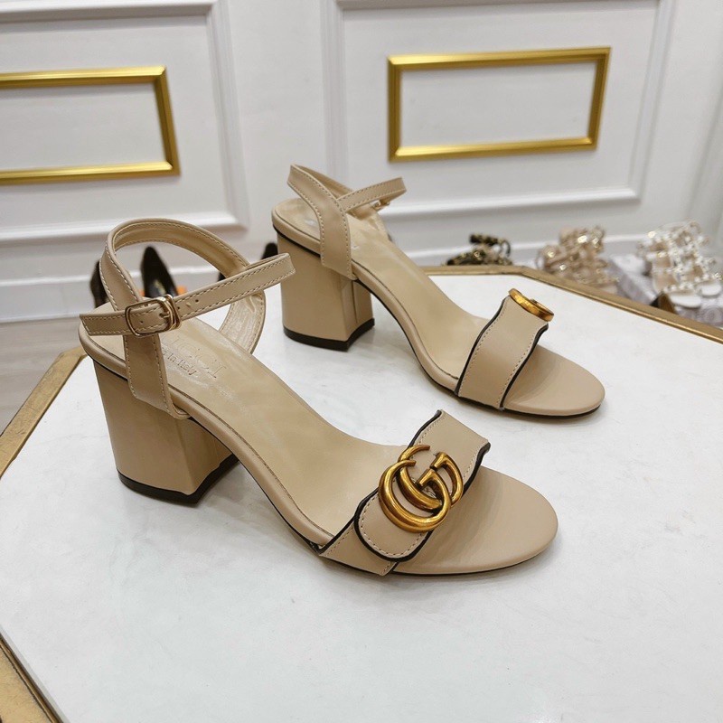 Sandal nữ quai ngang viền đen lượn sóng tag GG gót trụ Nguyên hộp hãng cao cấp