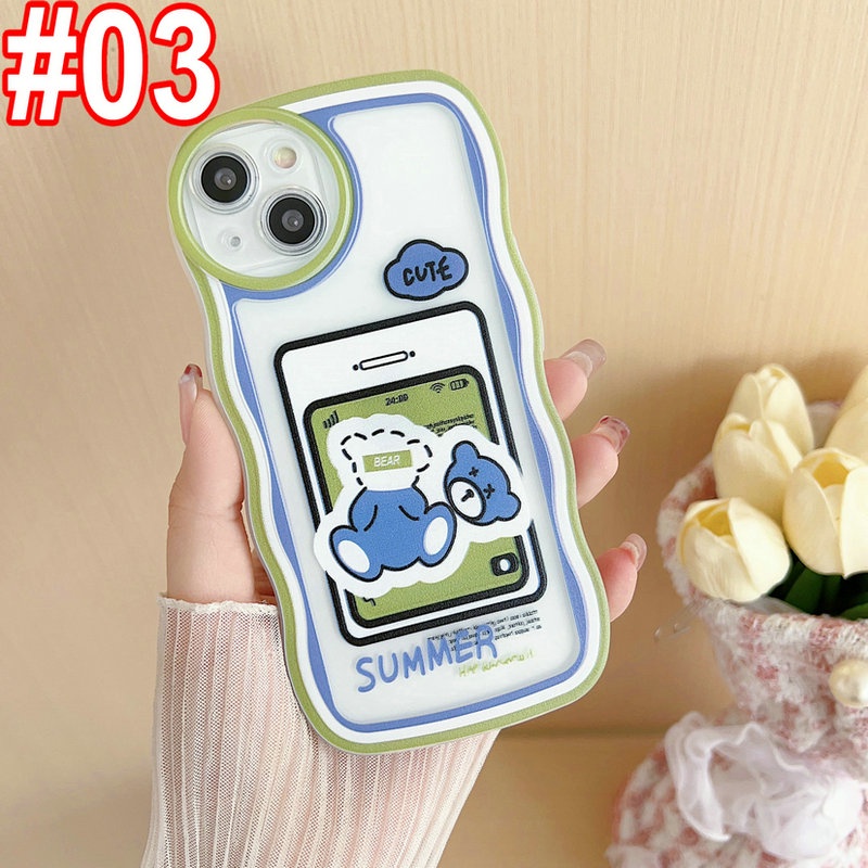 Cute Casing Redmi 12C A1 10C 10A 9C 9A 9S 8 6A 5A Note 12 4G 5G 11S 11 10s 10 Pro 9 9S 8 POCO X4 X5 M3 X3 Pro NFC Cartoon Waves Edge Bear Car Fine Hole Shockproof Clear Soft Phone Case Cover STB 03