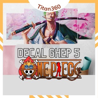 Bộ 5 tranh dán tường anime ghép chủ đề Naruto, One Piece, chất liệu Decal, decor gaming, decor quán, trang trí phòng