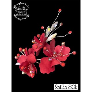 set 2 cài hoa đỏ cô dâu