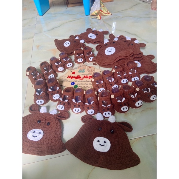sét mũ len và giày có dán đế cho bé ( hàng HandMade đủ size)